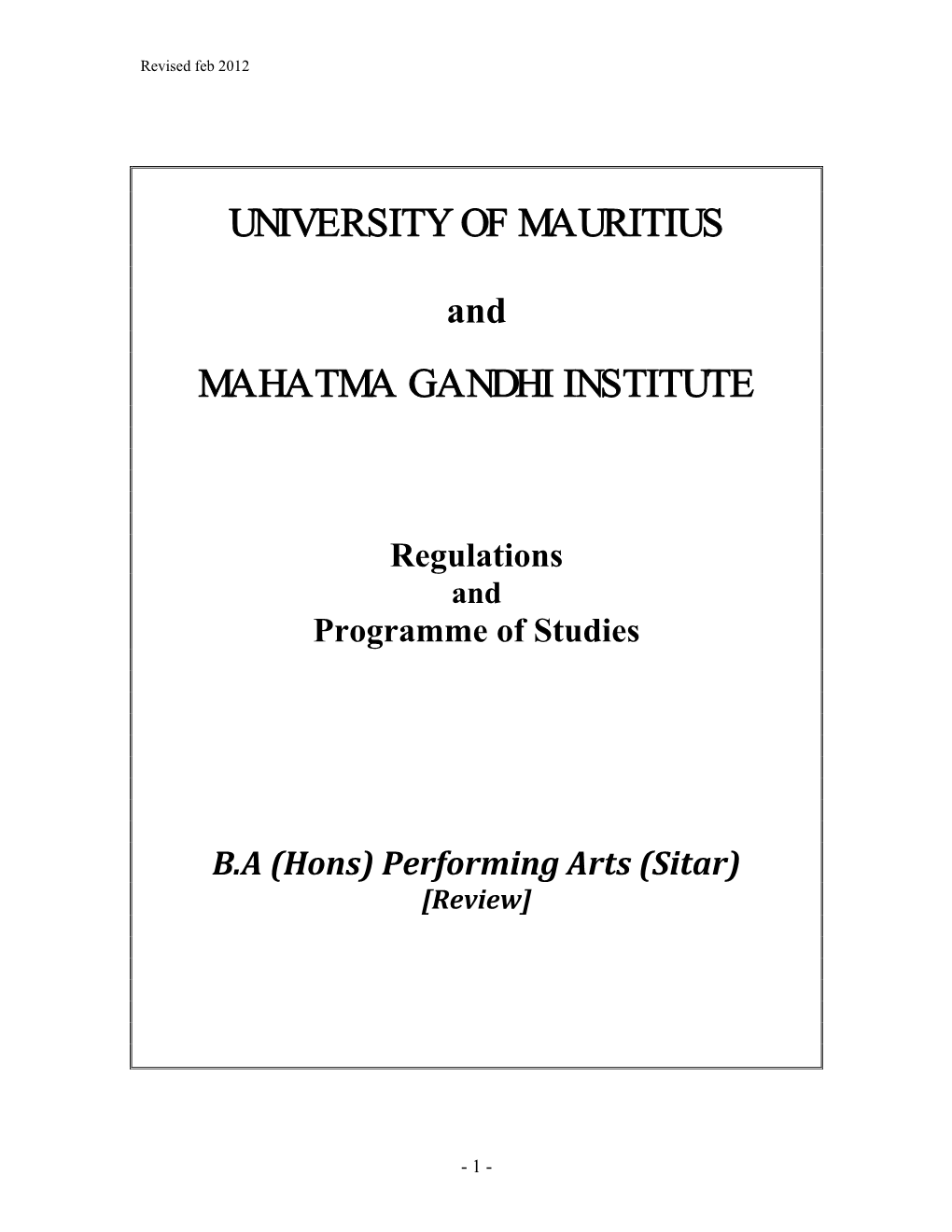 University of Mauritius Mahatma Gandhi Institute