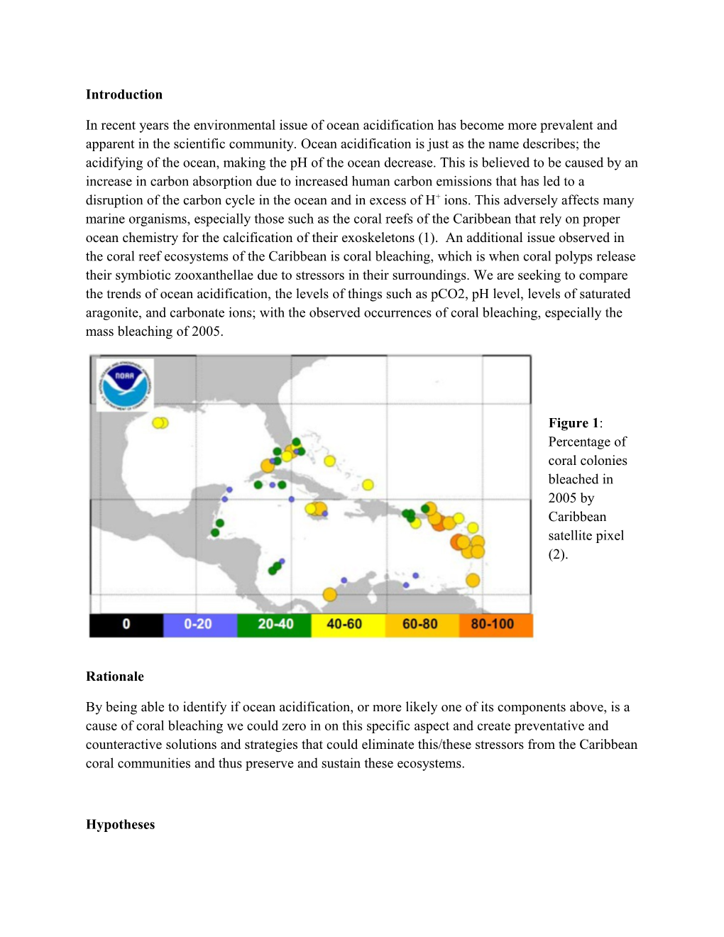 Figure 1: Percentage of Coral Colonies Bleached in 2005 by Caribbean Satellite Pixel (2)