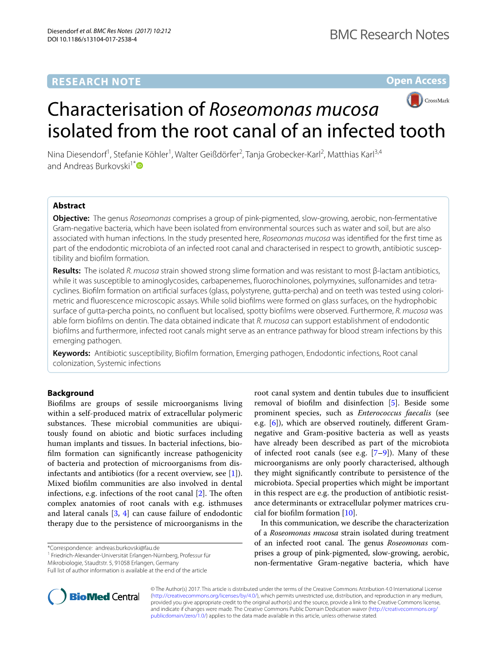Characterisation of Roseomonas Mucosa Isolated from the Root Canal