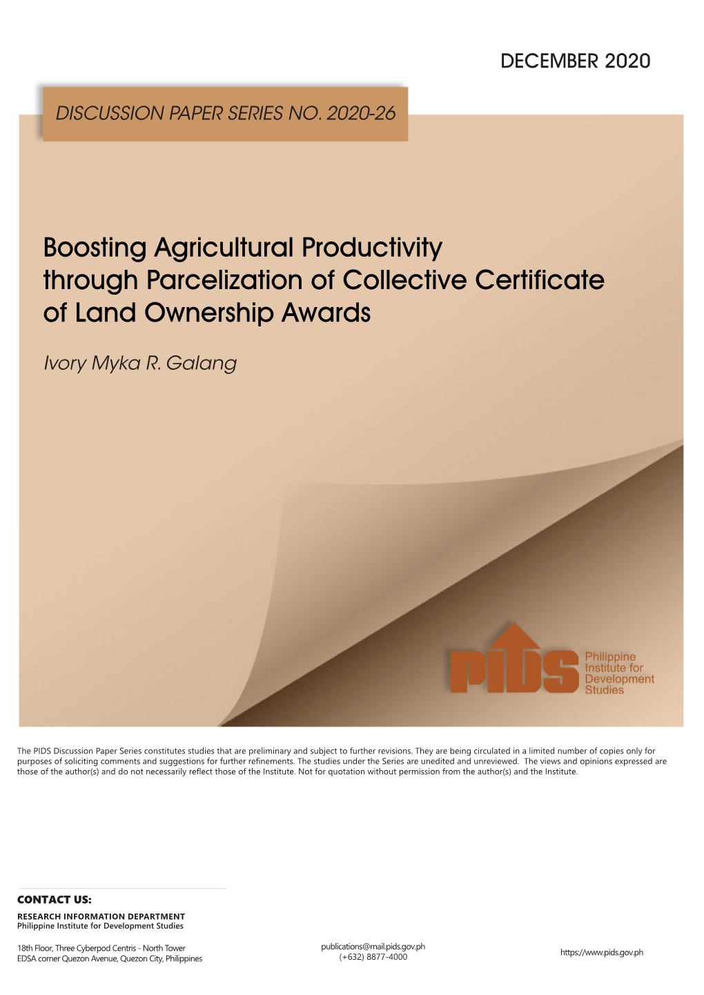 Boosting Agricultural Productivity Through Parcelization of Collective Certificate of Land Ownership Awards