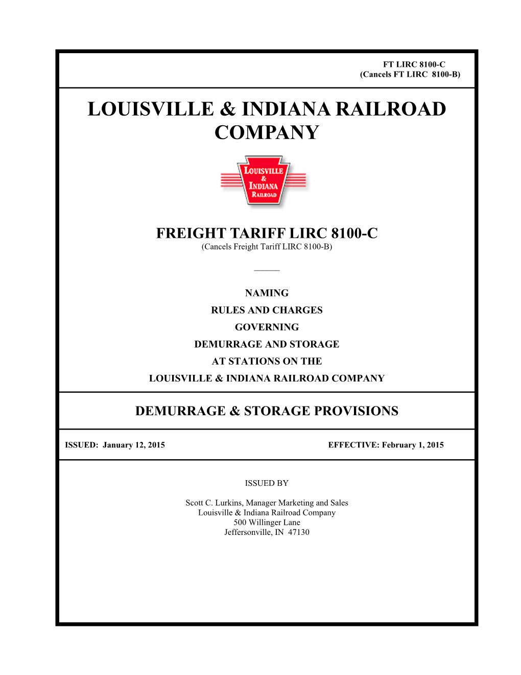 Demurrage and Storage Provisions LIRC 8100-C