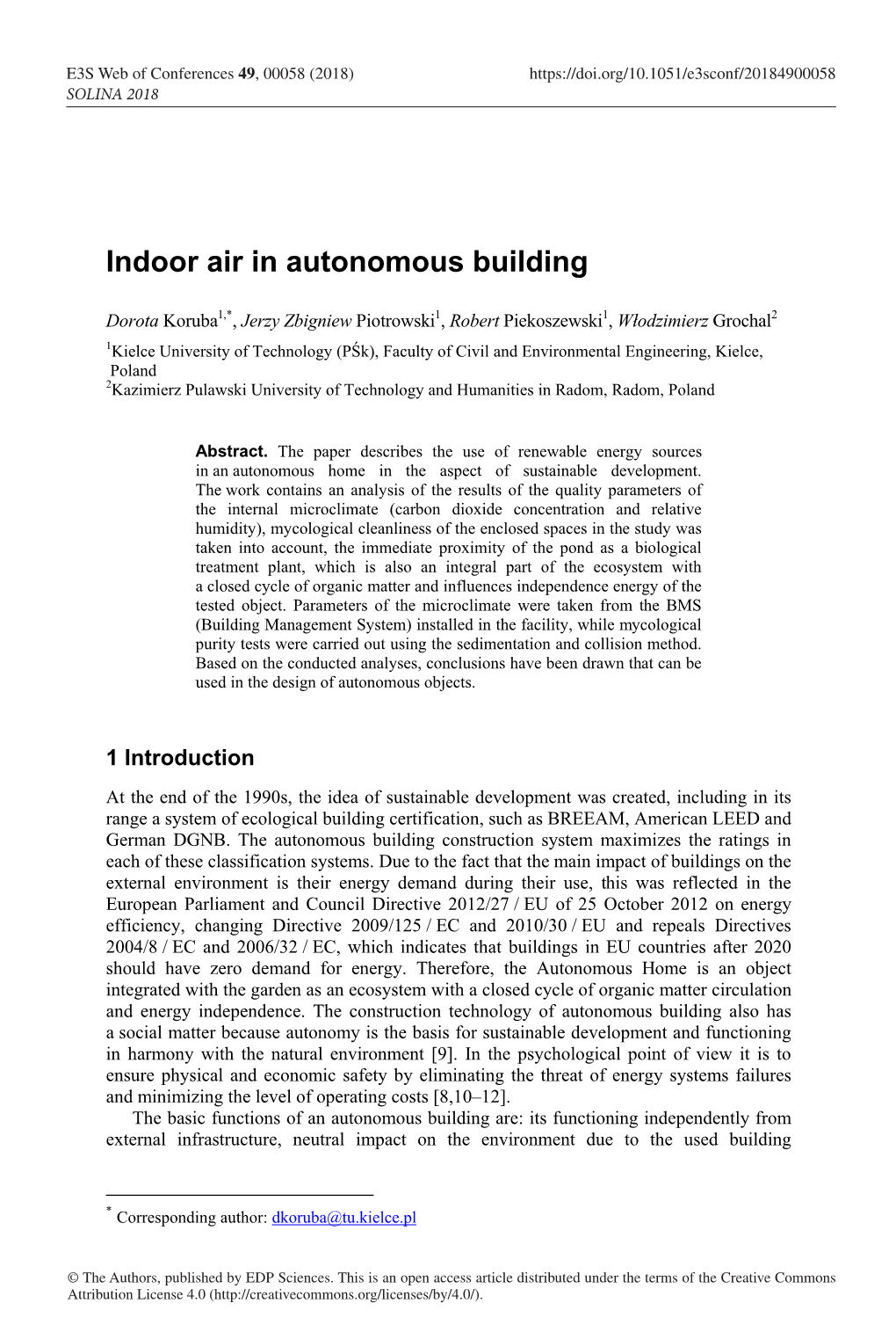 Indoor Air in Autonomous Building