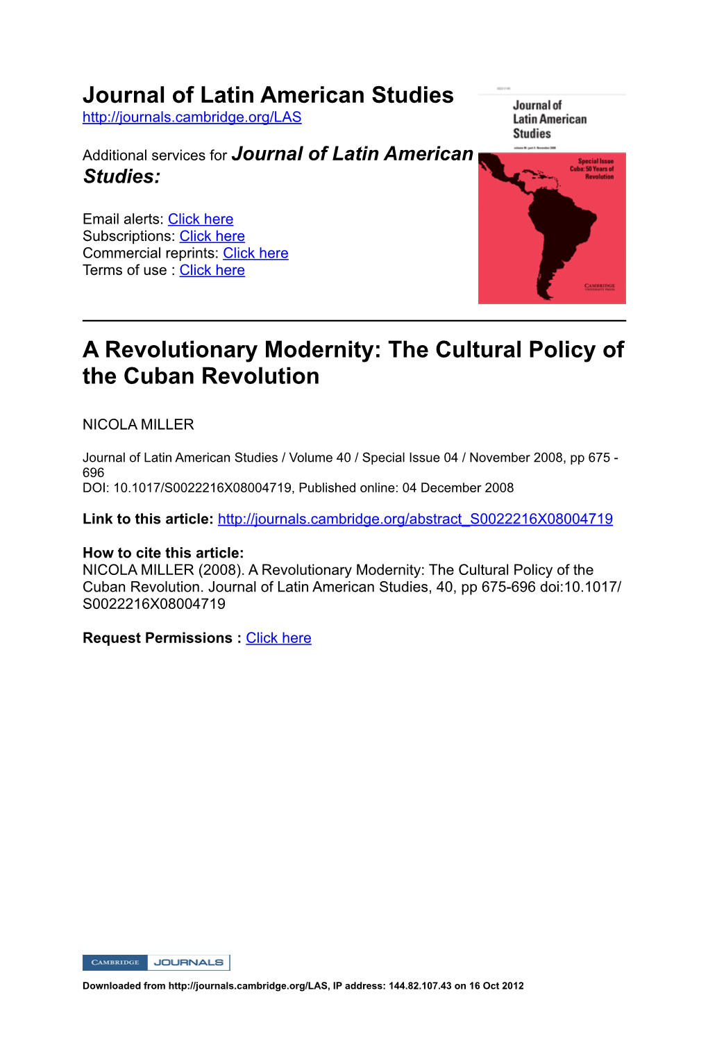 The Cultural Policy of the Cuban Revolution