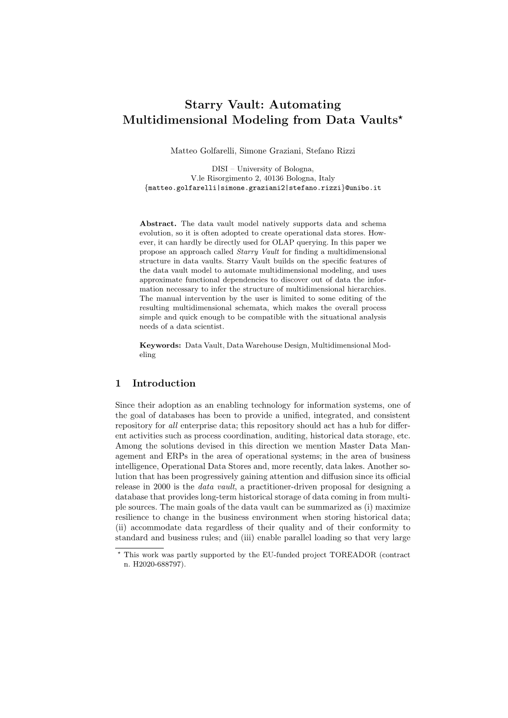 Automating Multidimensional Modeling from Data Vaults?