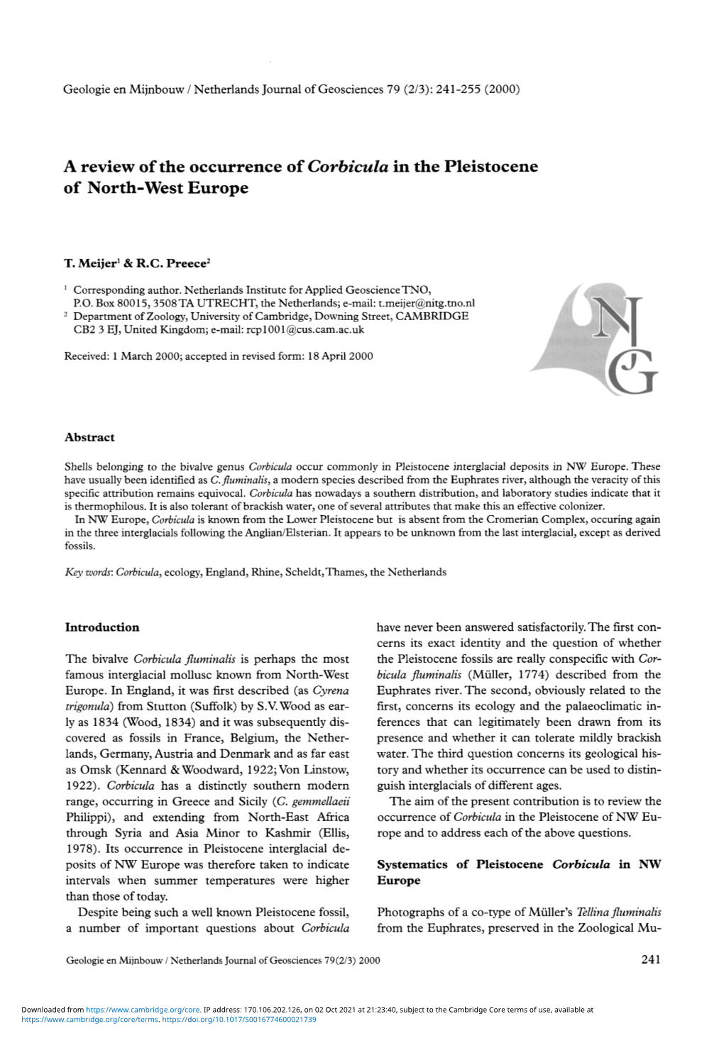 A Review of the Occurrence of Corbicula in the Pleistocene of North-West Europe