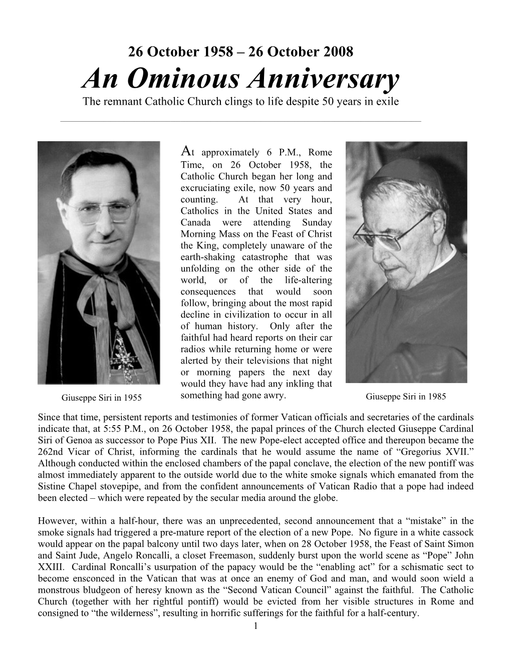 An Ominous Anniversary -- October 26, 2008