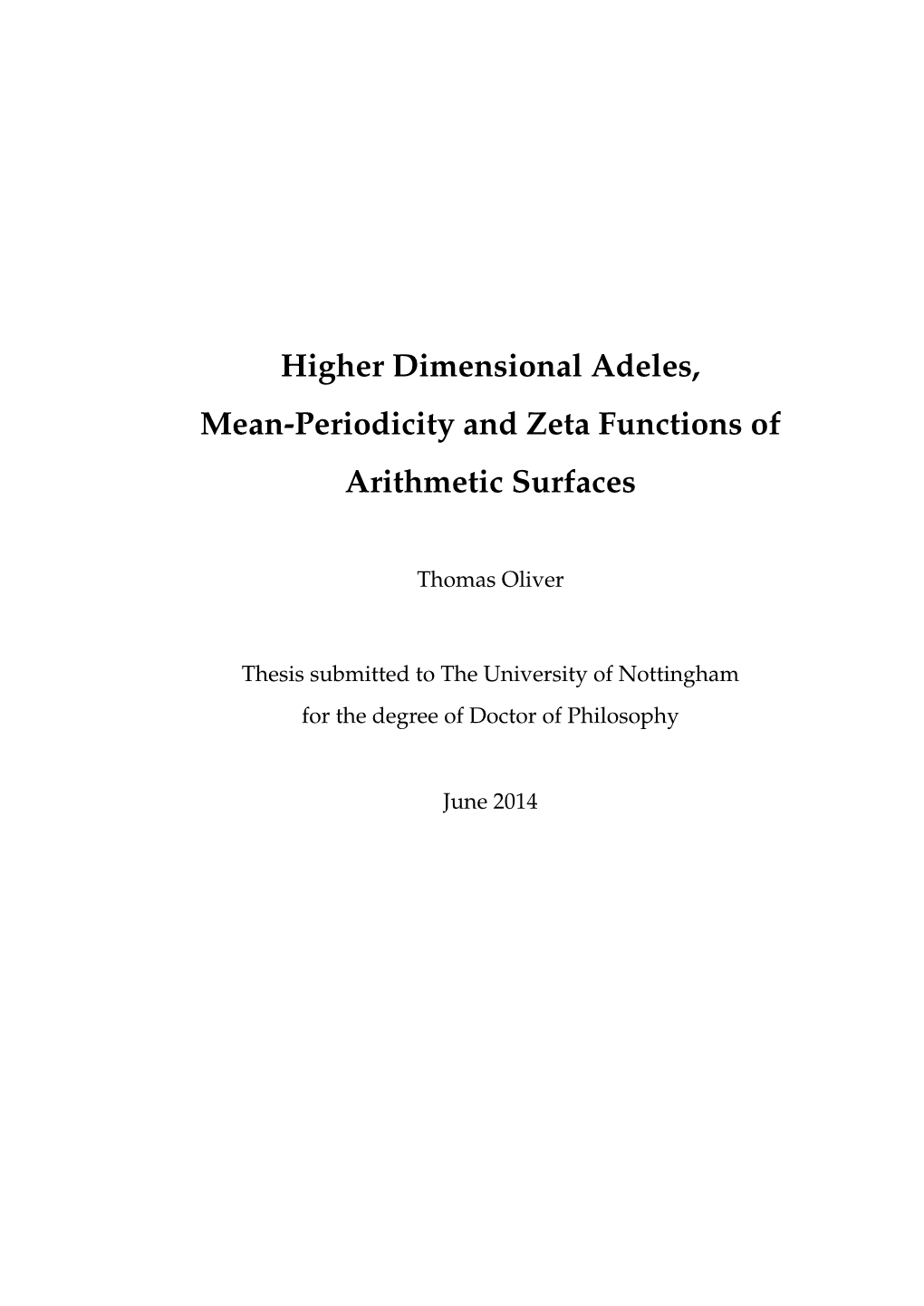 Oliver, Thomas David (2014) Higher Dimensional Adeles, Mean