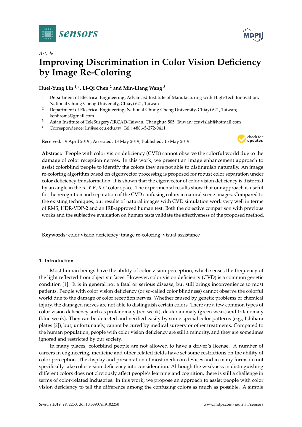 Improving Discrimination in Color Vision Deficiency by Image Re-Coloring