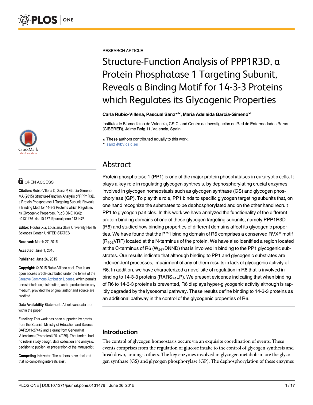 Structure-Function Analysis of PPP1R3D, a Protein Phosphatase