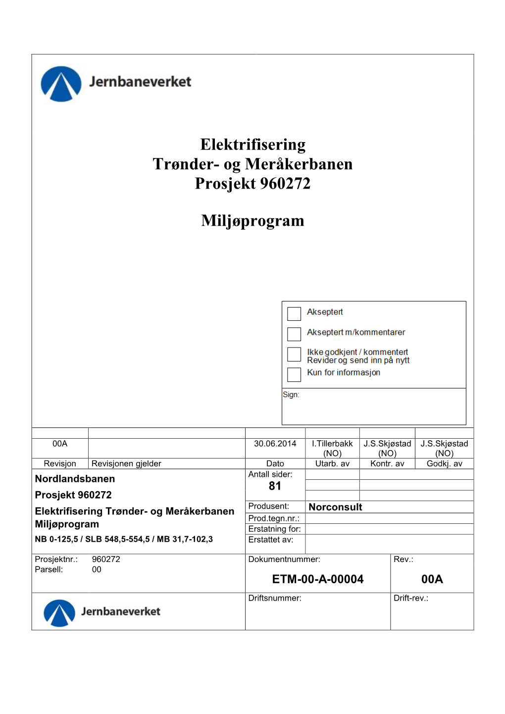 MILJØPROGRAM ELEKTRIFISERING AV TRØNDER- OG MERÅKERBANEN Side: 3 Av 81 Trønder – Og Meråkerbanen Dok.Nr: ETM-00-A-00004 Elektrifisering Miljøprogram Rev: 00A