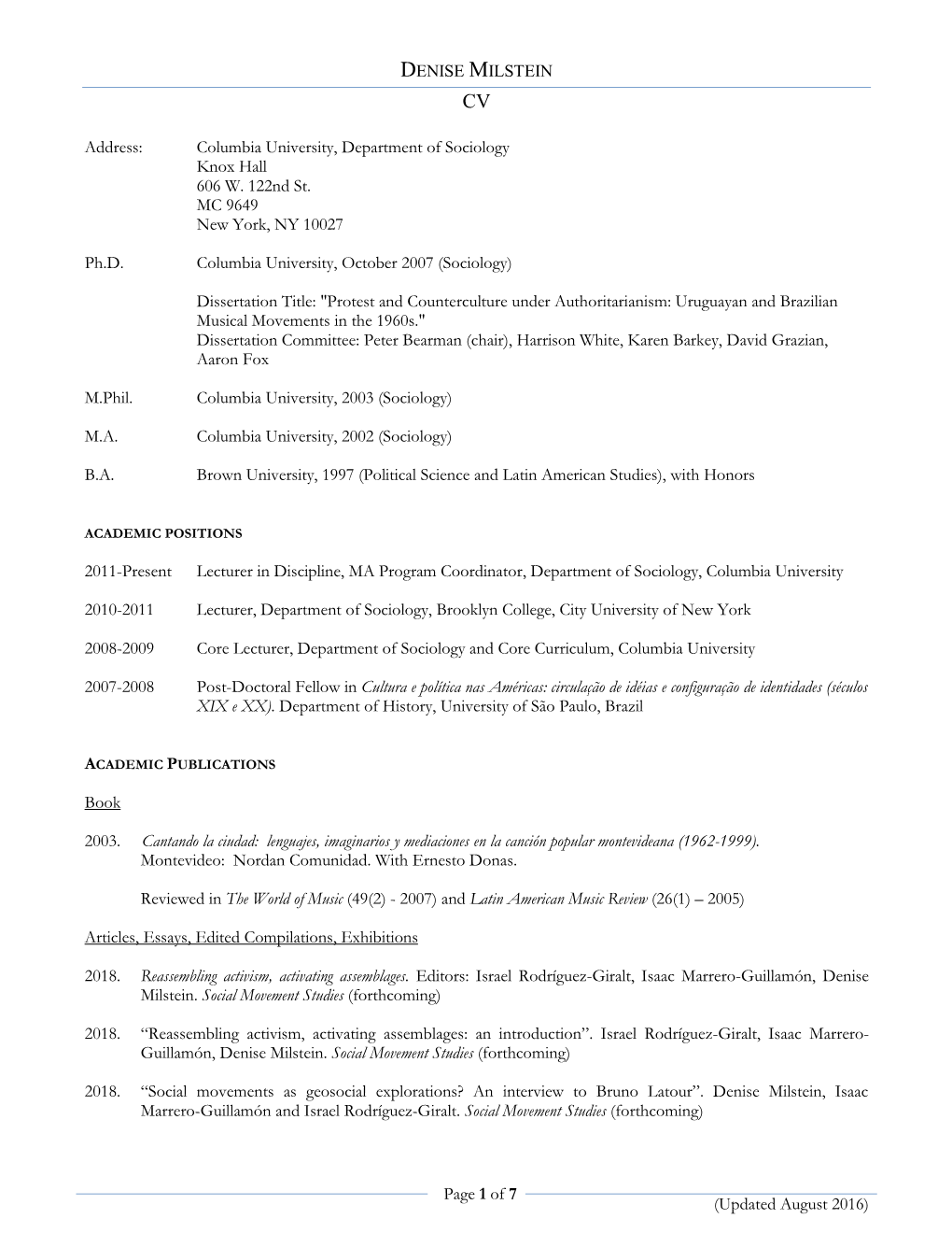 Denise Milstein Cv