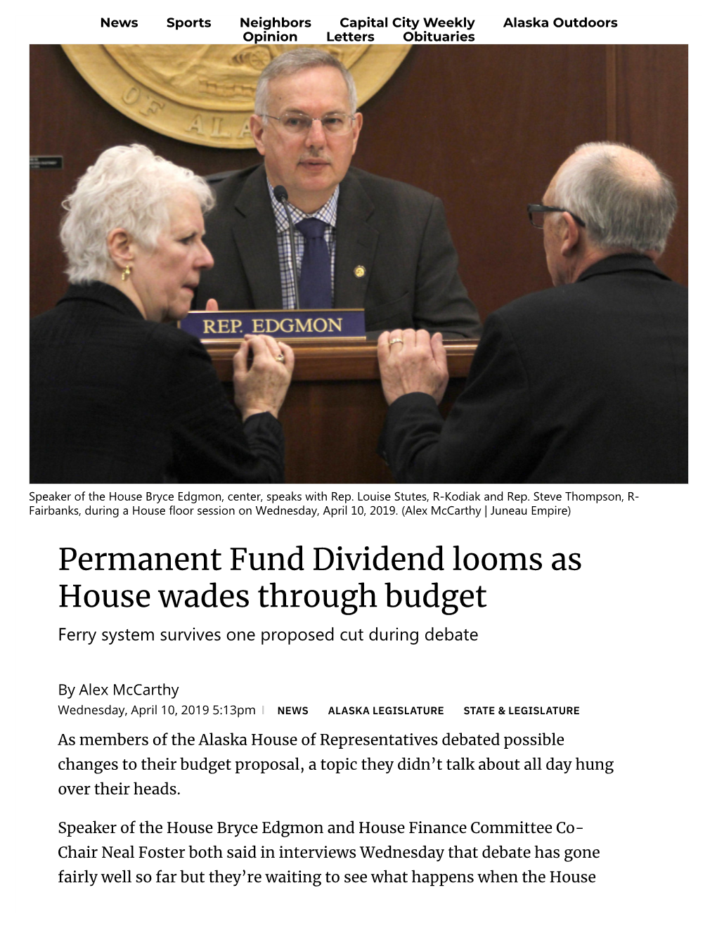 Permanent Fund Dividend Looms As House Wades Through Budget Ferry System Survives One Proposed Cut During Debate