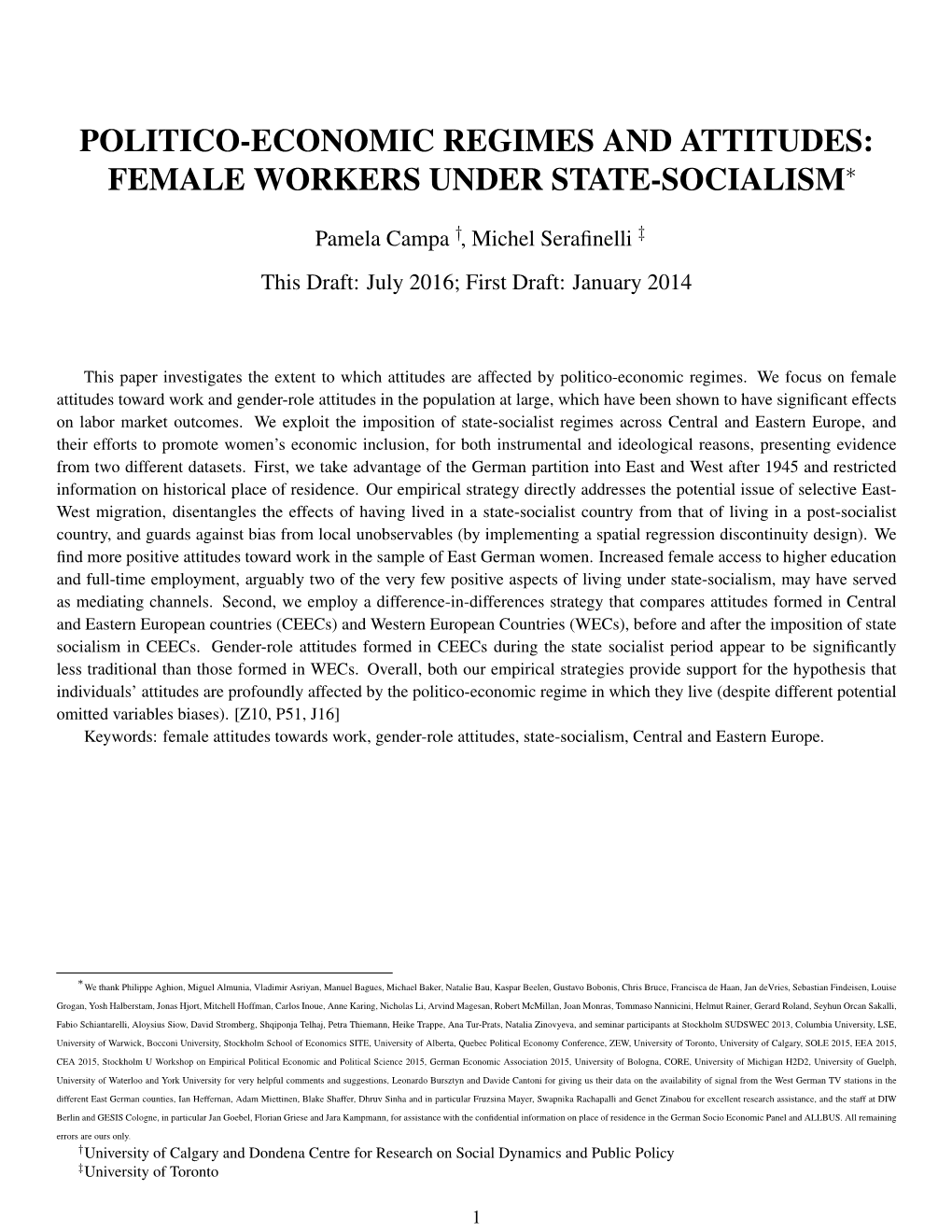 Politico-Economic Regimes and Attitudes: Female Workers Under State-Socialism∗