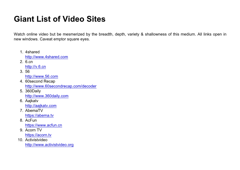 Giant List of Video Sites