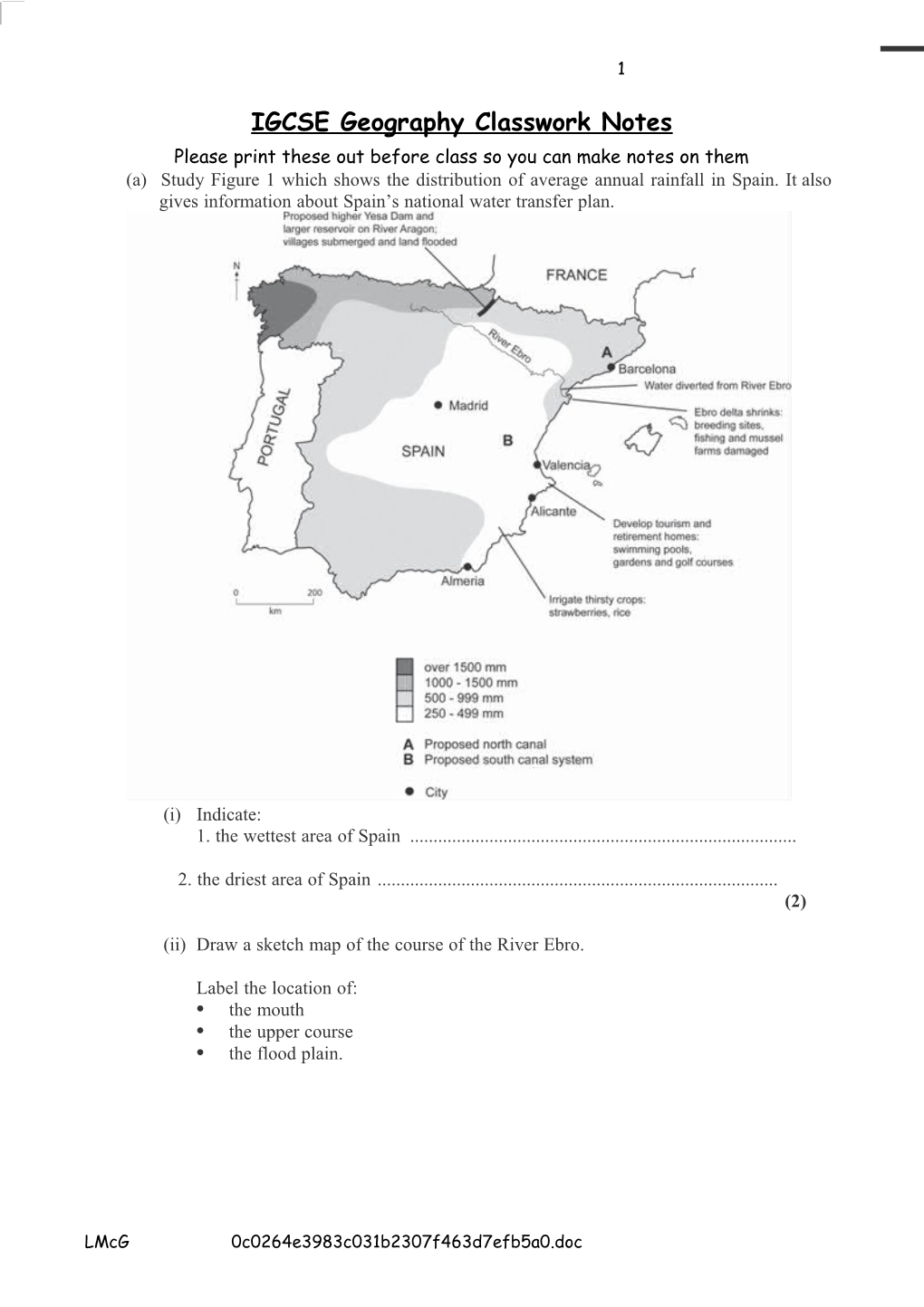 IGCSE Geography Classwork Notes