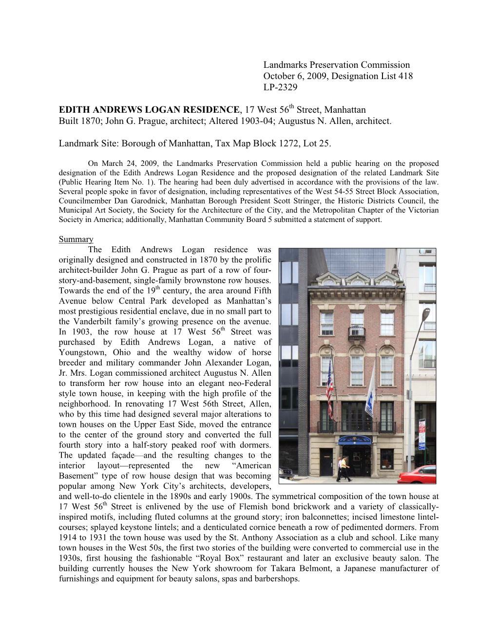 Landmarks Preservation Commission October 6, 2009, Designation List 418 LP-2329