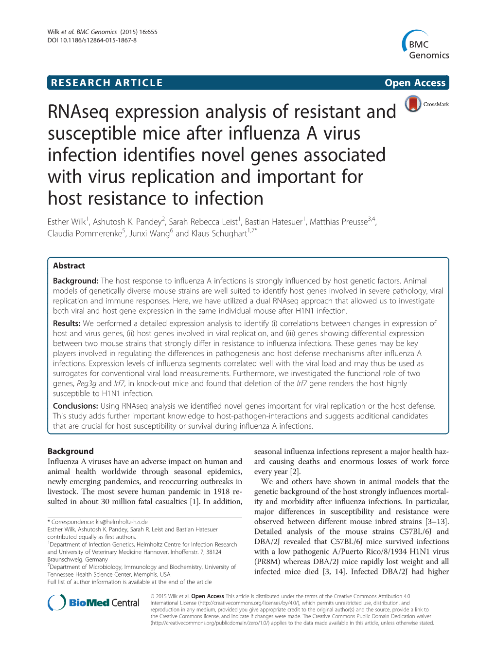 Rnaseq Expression Analysis of Resistant and Susceptible Mice After