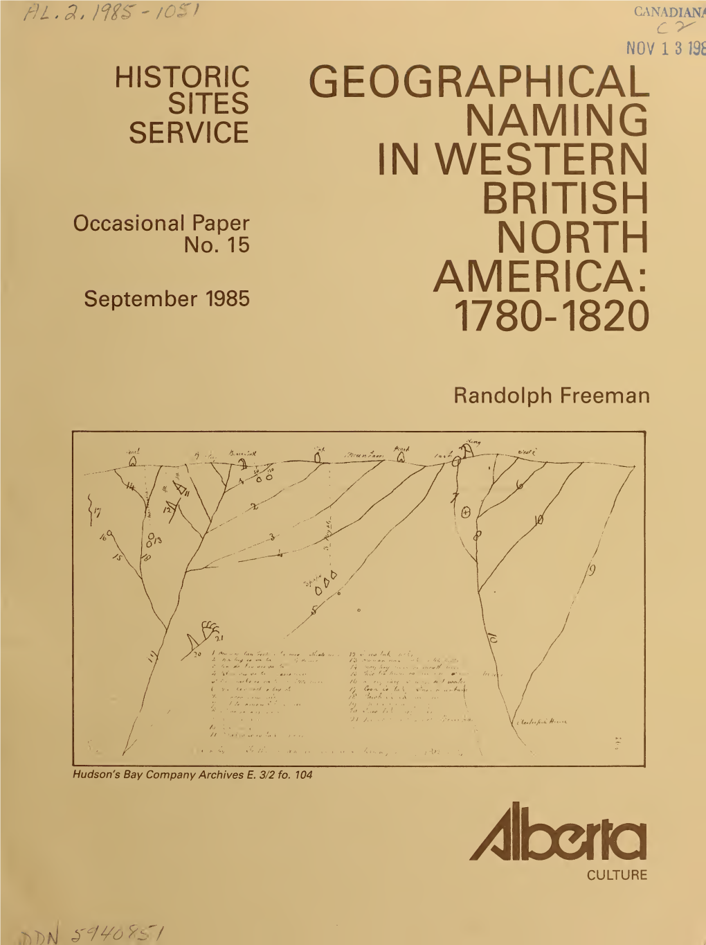 Geographical Naming in Western British North America : 1780-1820