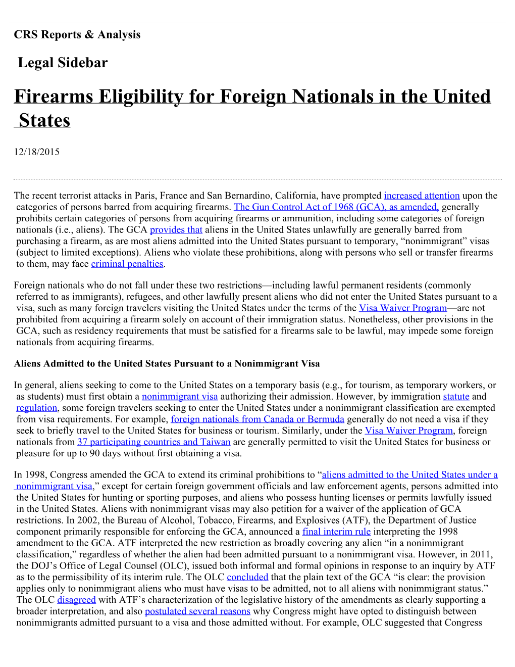 Firearms Eligibility for Foreign Nationals in the United States