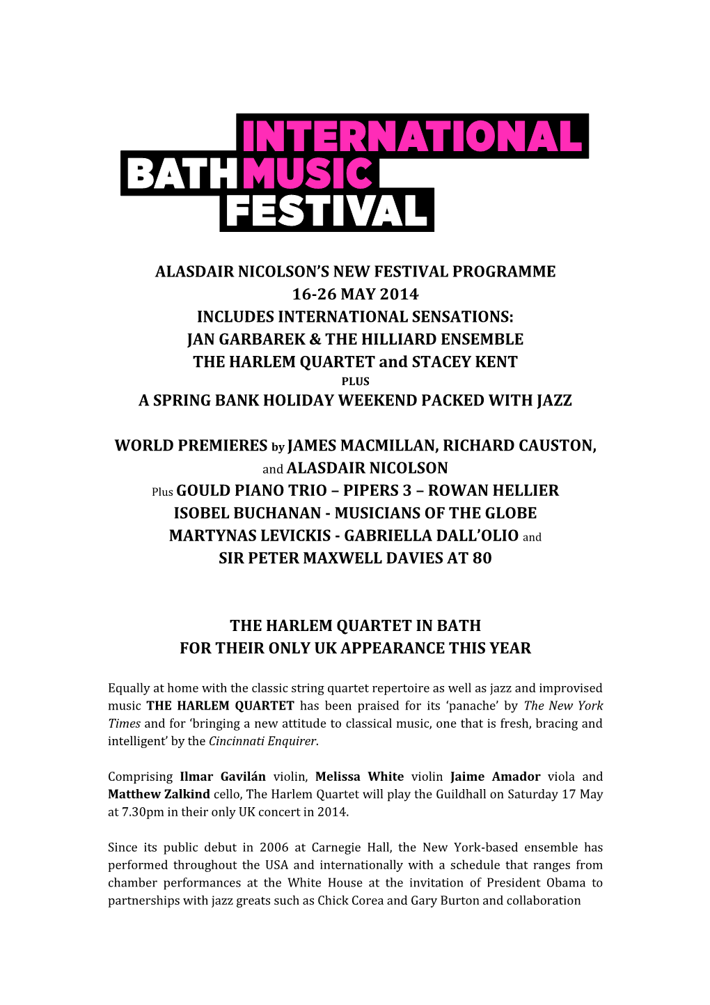Alasdair Nicolson's New Festival Programme 16-26
