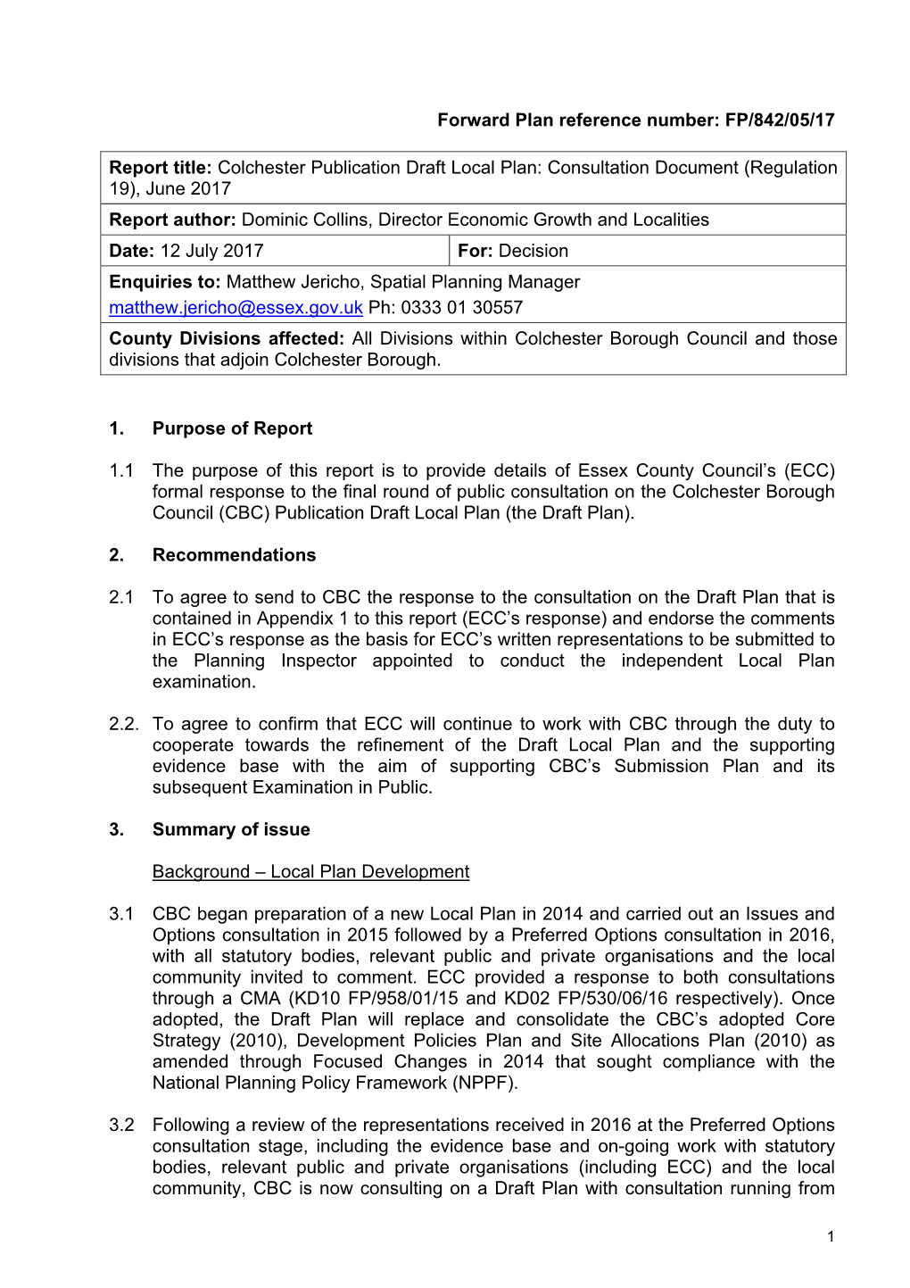 Colchester Publication Draft Local Plan: Consultation Document