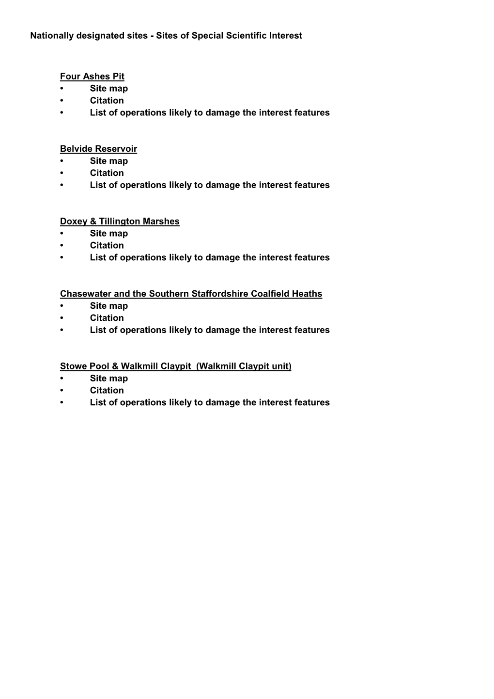 Nationally Designated Sites - Sites of Special Scientific Interest