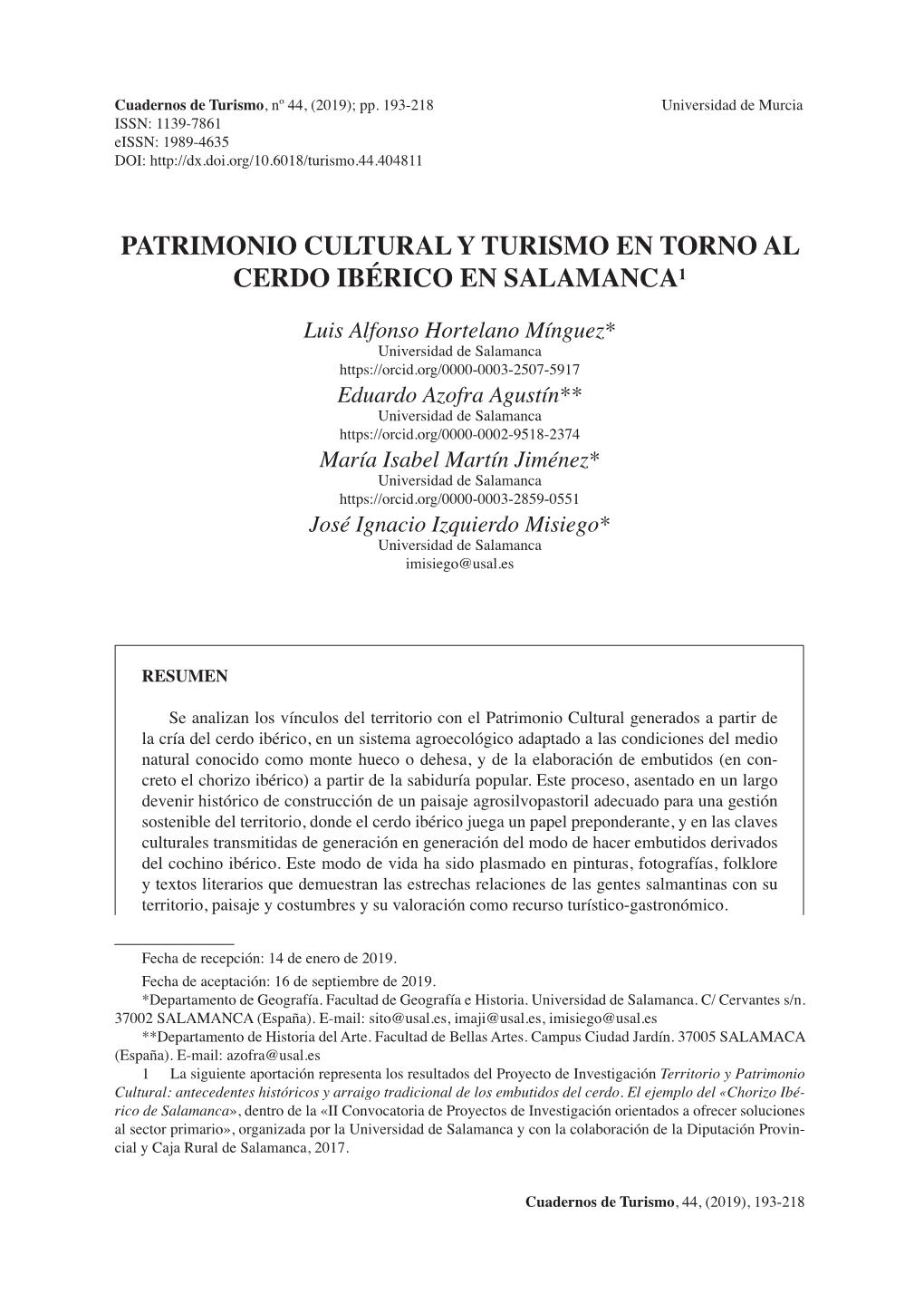 Patrimonio Cultural Y Turismo En Torno Al Cerdo Ibérico En Salamanca1