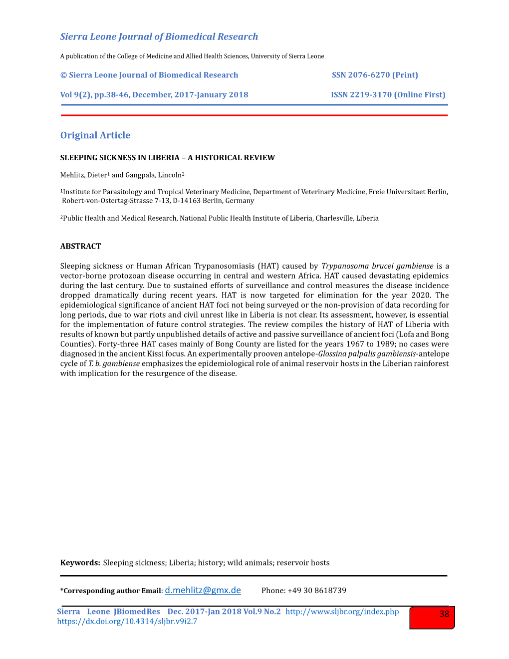 Sierra Leone Journal of Biomedical Research 38 Original Article