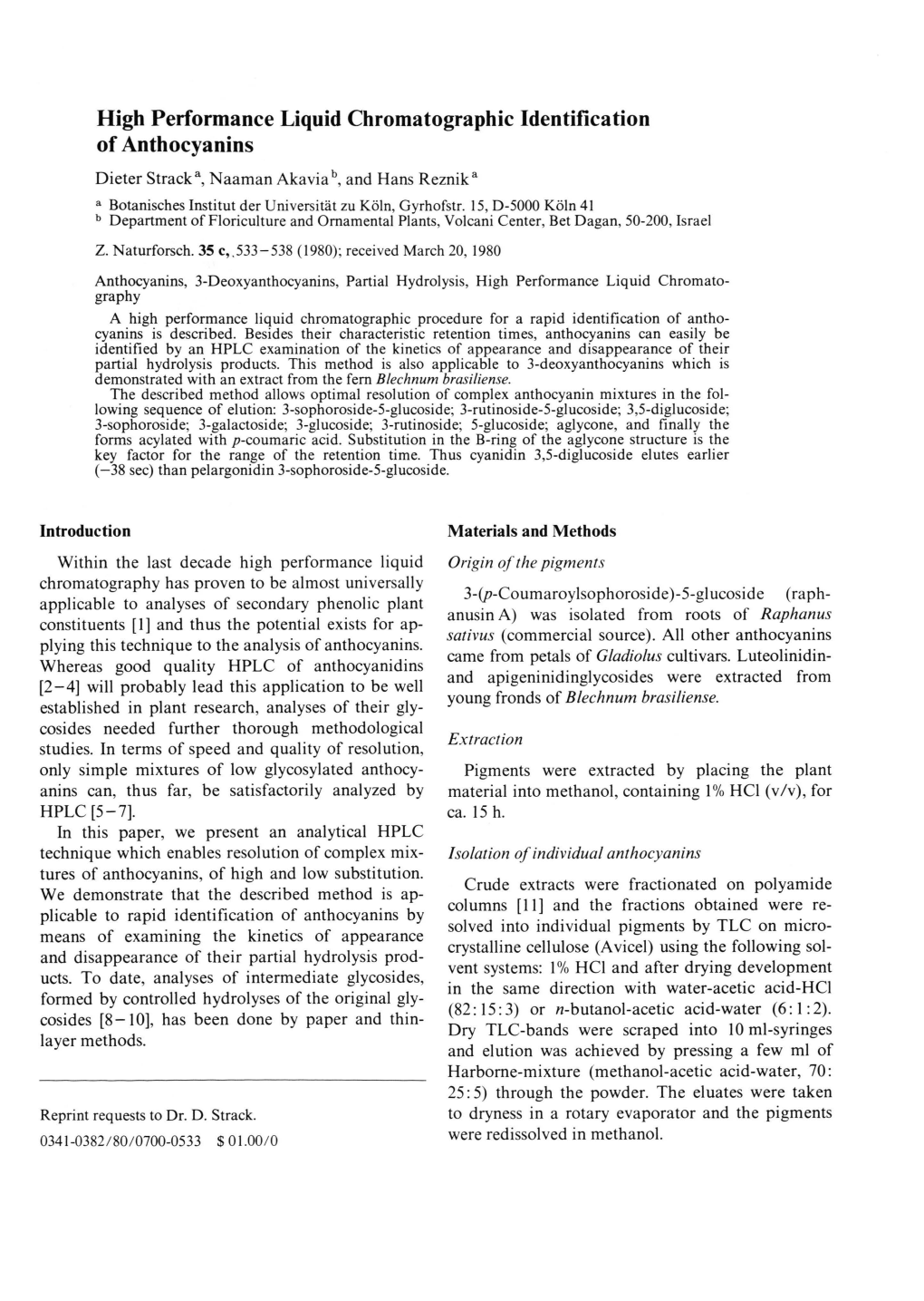 High Performance Liquid Chromatographic Identification Of