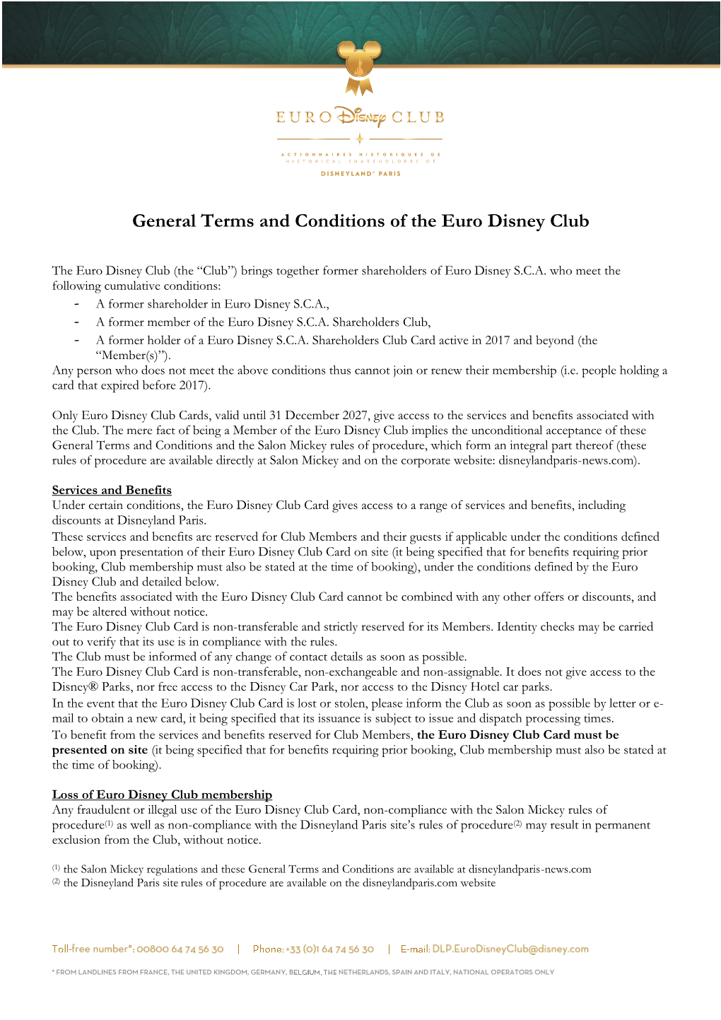 General Terms and Conditions of the Euro Disney Club