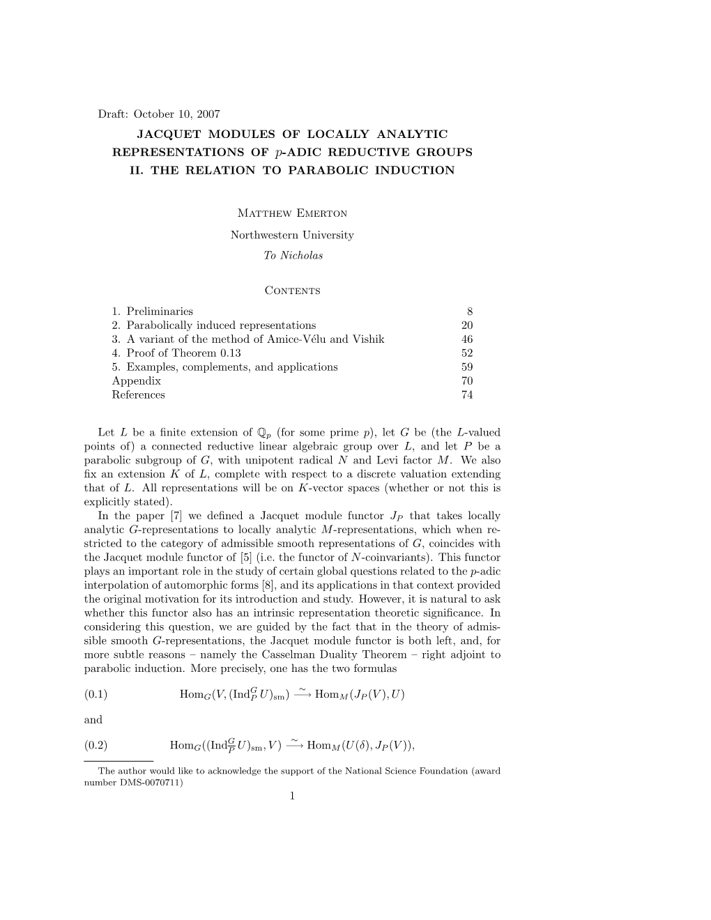 October 10, 2007 JACQUET MODULES of LOCALLY ANALYTIC REPRESENTATIONS of P-ADIC REDUCTIVE GROUPS II