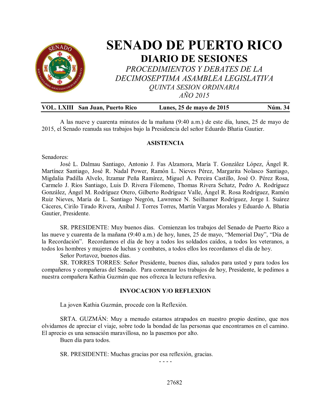 Diario De Sesiones Procedimientos Y Debates De La Decimoseptima Asamblea Legislativa Quinta Sesion Ordinaria Año 2015 Vol