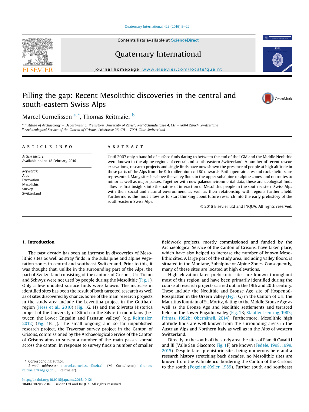 Filling the Gap: Recent Mesolithic Discoveries in the Central and South-Eastern Swiss Alps