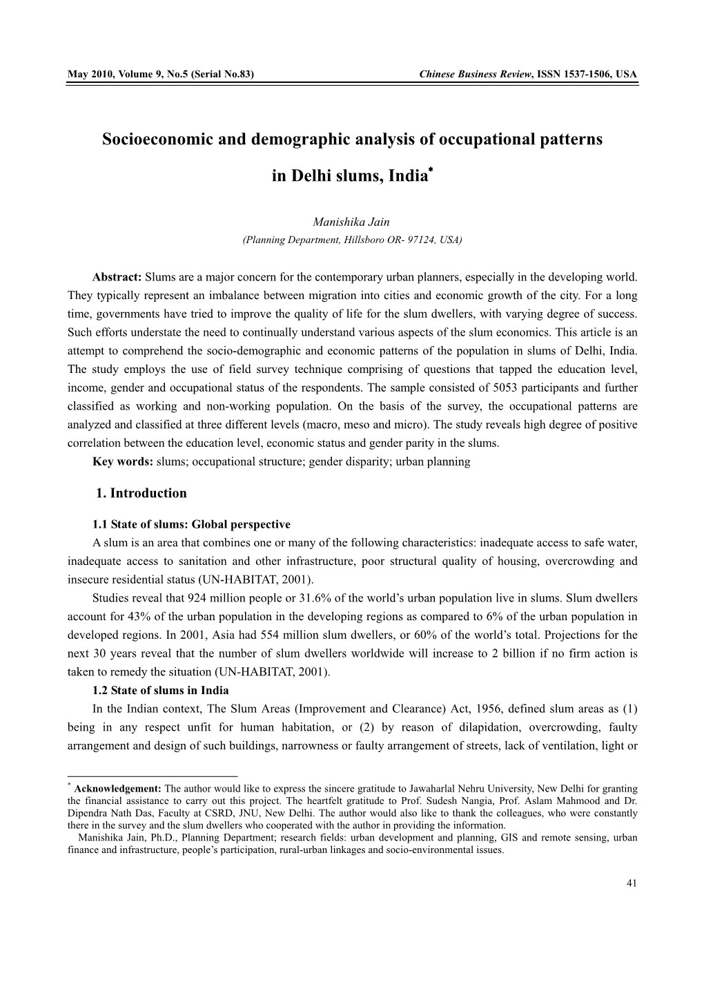 Socioeconomic and Demographic Analysis of Occupational Patterns In