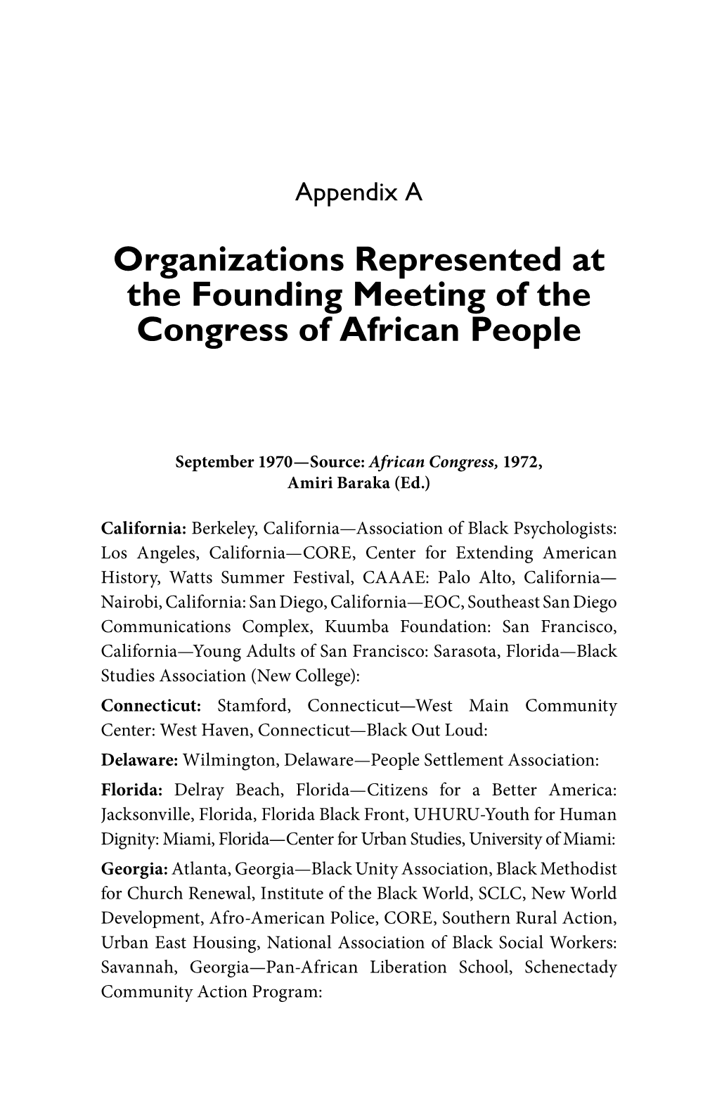 Organizations Represented at the Founding Meeting of the Congress of African People
