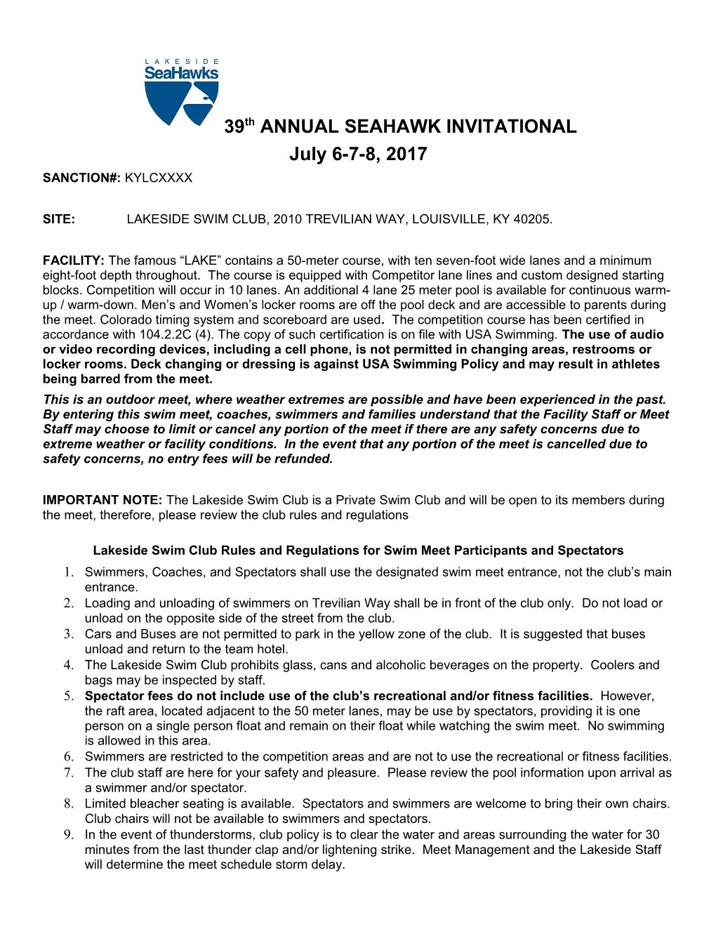 24Th ANNUAL SEAHAWK CLOSED INVITATIONAL