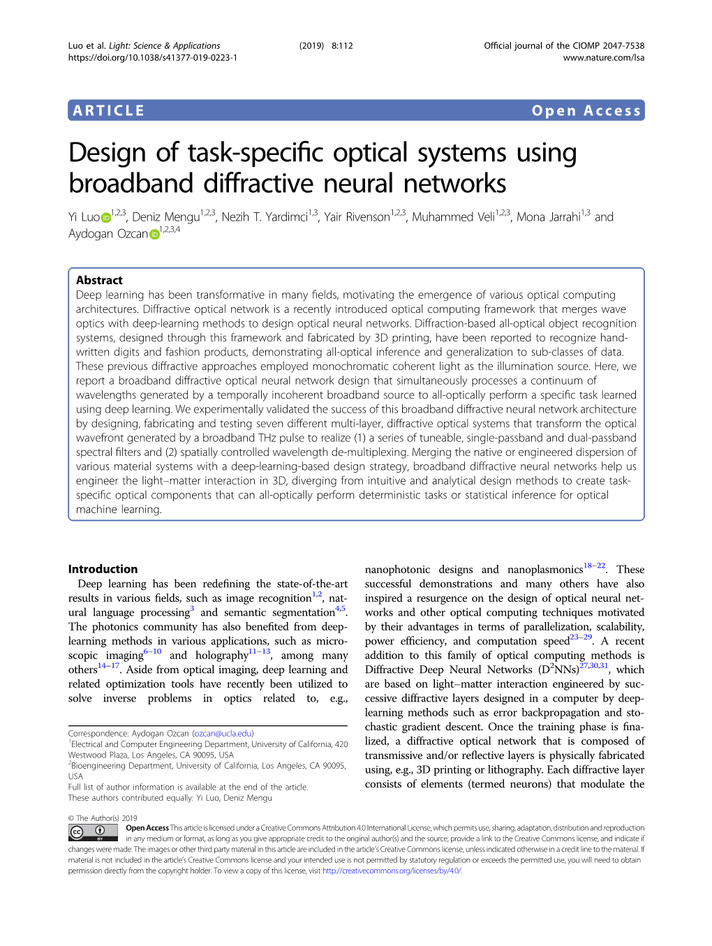 Design of Task-Specific Optical Systems Using Broadband Diffractive Neural