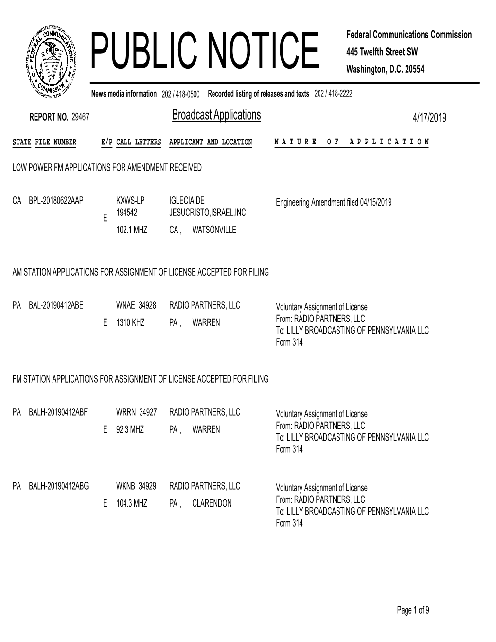 Broadcast Applications 4/17/2019