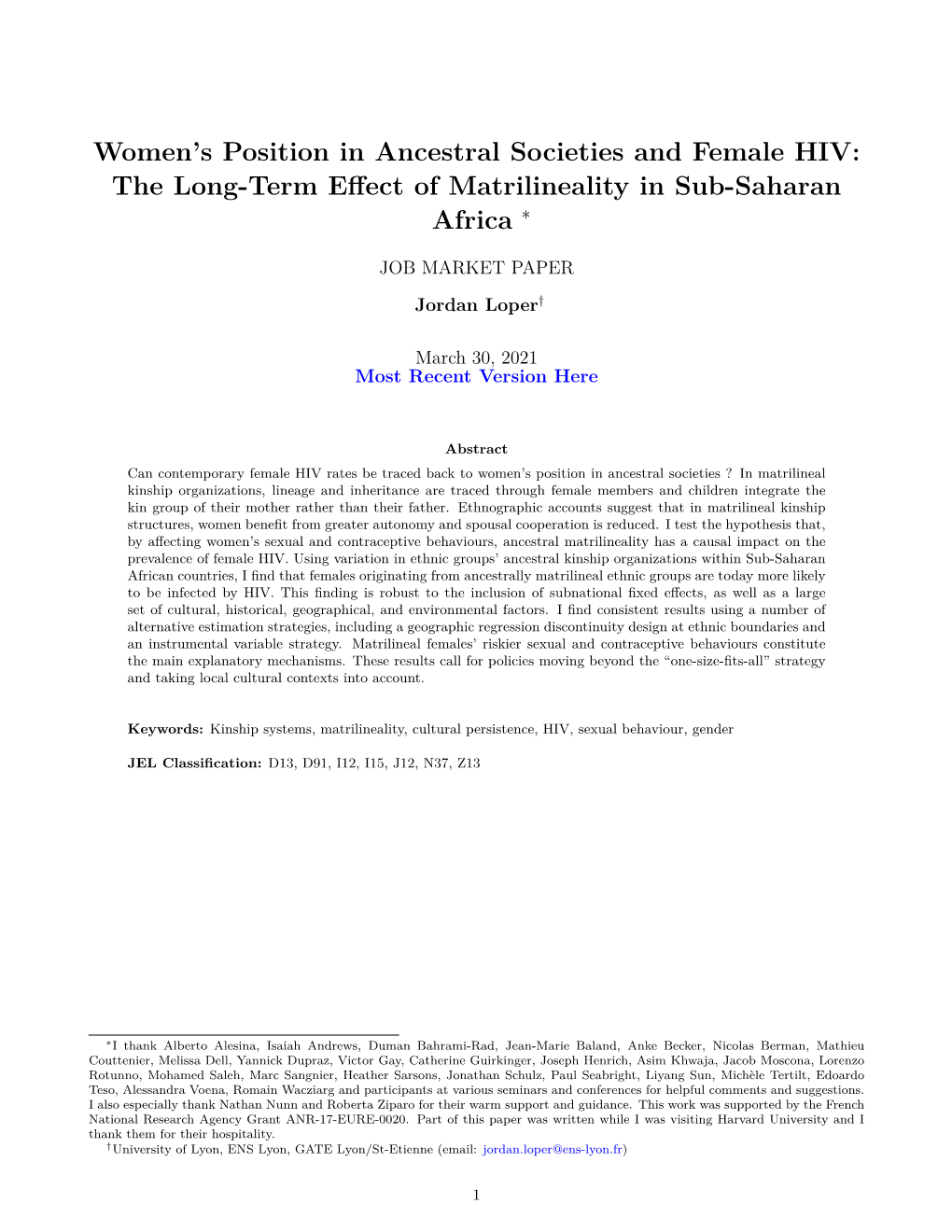 The Long-Term Effect of Matrilineality in Sub-Saharan Africa