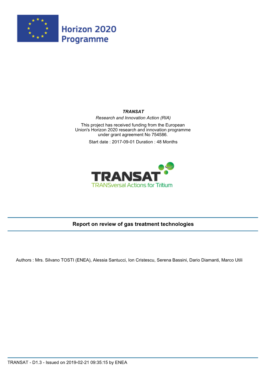 Report on Review of Gas Treatment Technologies