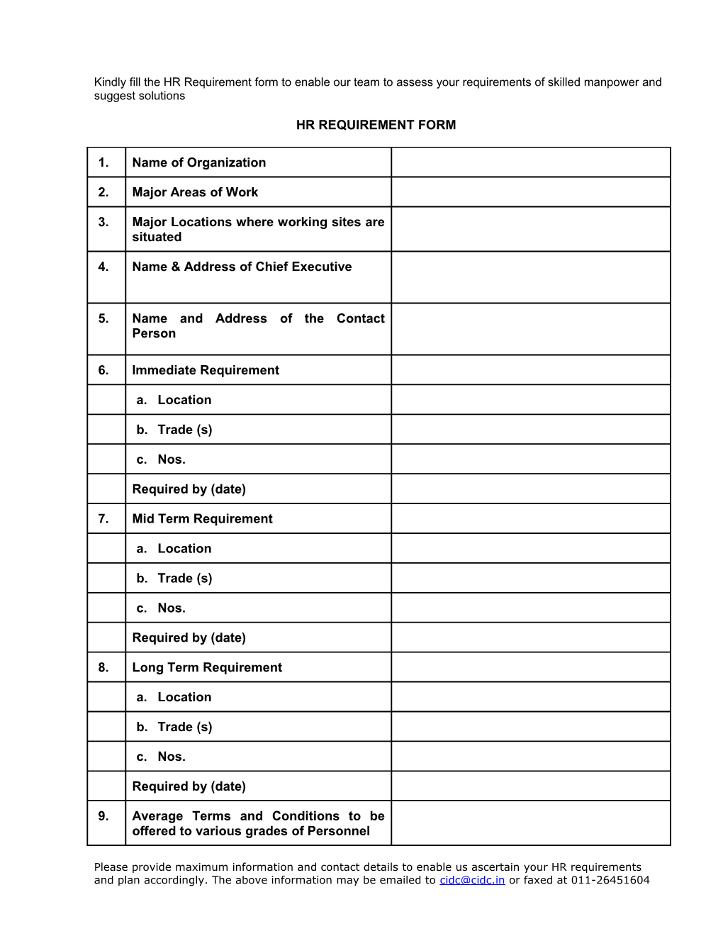 Hr Requirement Form