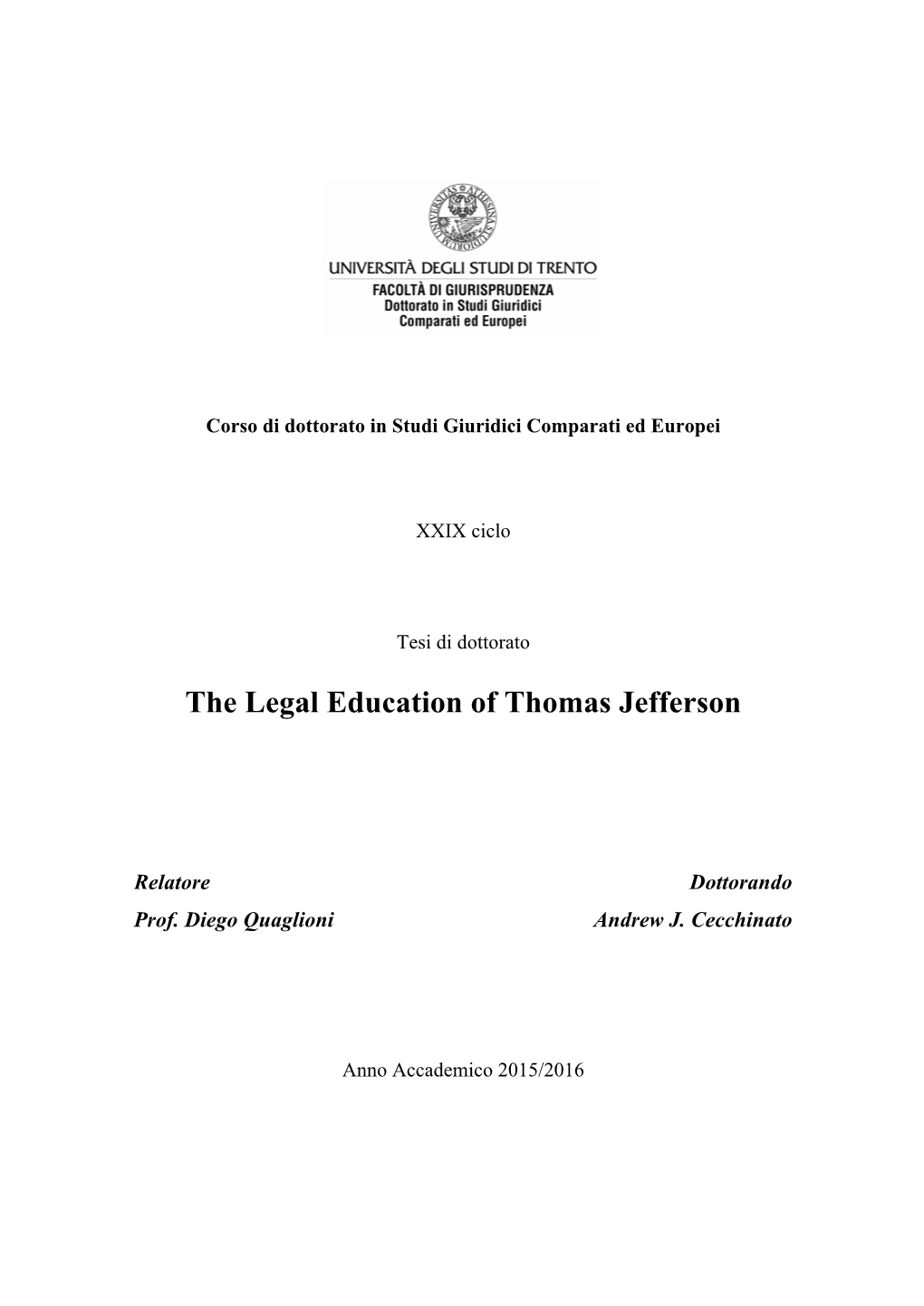 The Legal Education of Thomas Jefferson