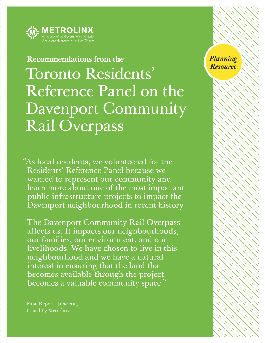 Toronto Residents' Reference Panel on the Davenport Community Rail Overpass