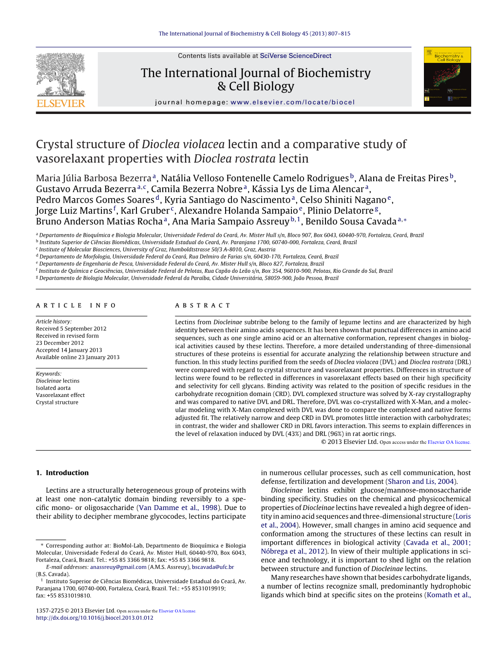 Crystal Structure of Dioclea Violacea Lectin and a Comparative Study Of