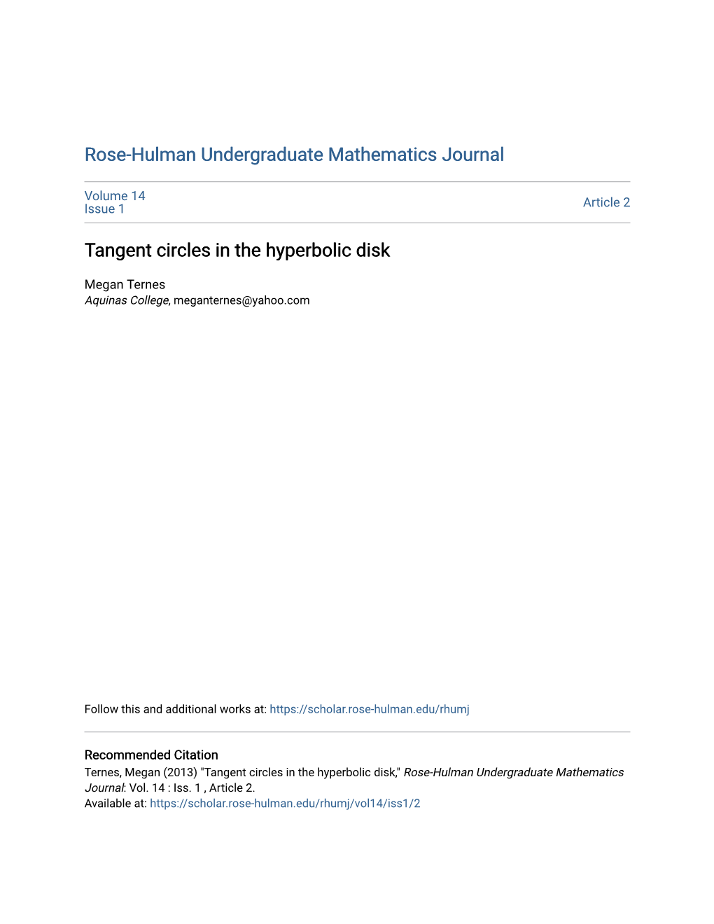 Tangent Circles in the Hyperbolic Disk