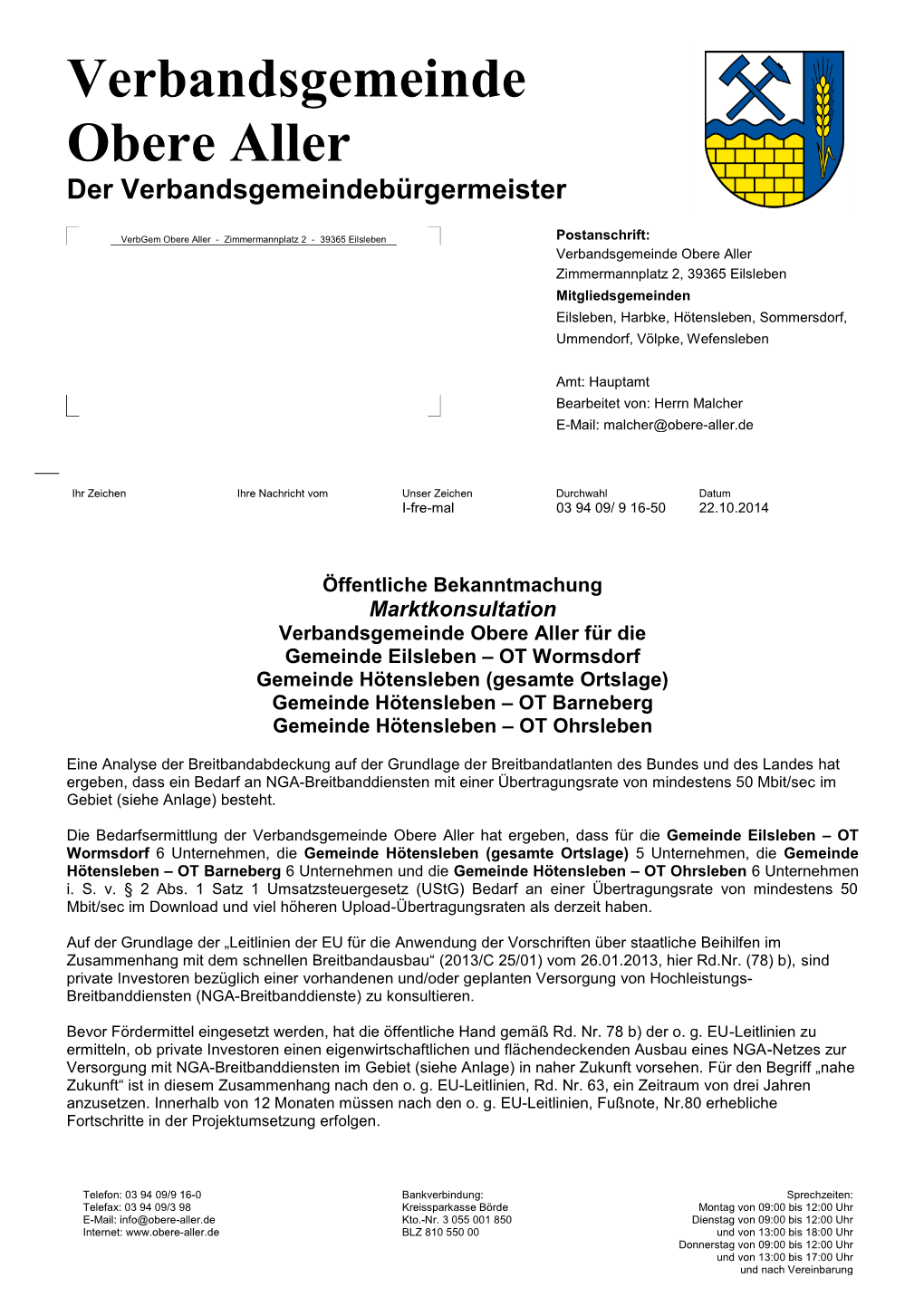 Verbandsgemeinde Obere Aller Der Verbandsgemeindebürgermeister