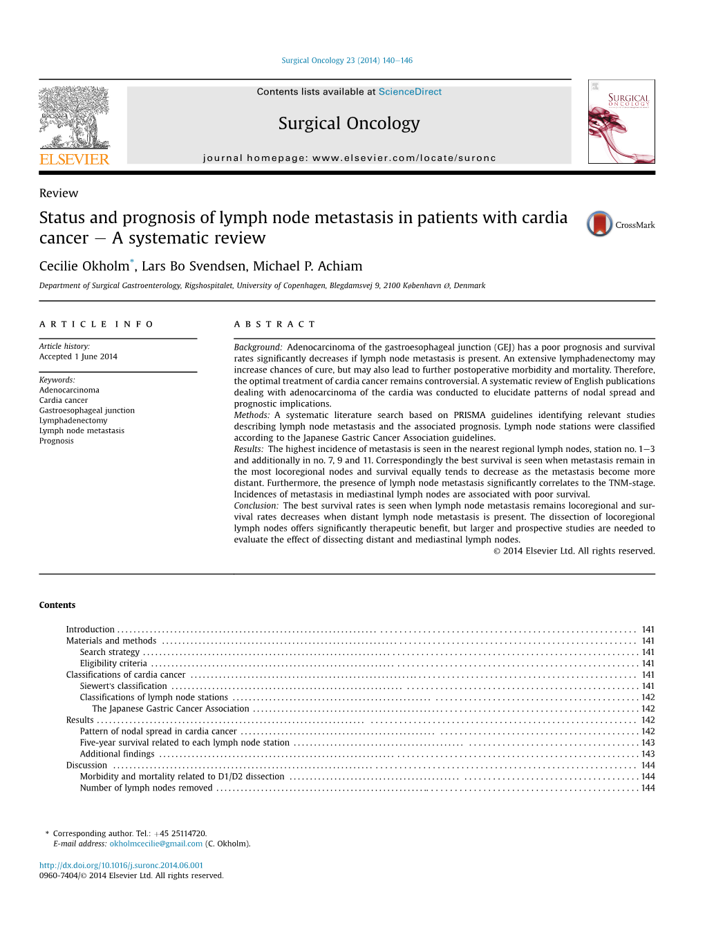 Status and Prognosis of Lymph Node Metastasis in Patients with Cardia Cancer E a Systematic Review