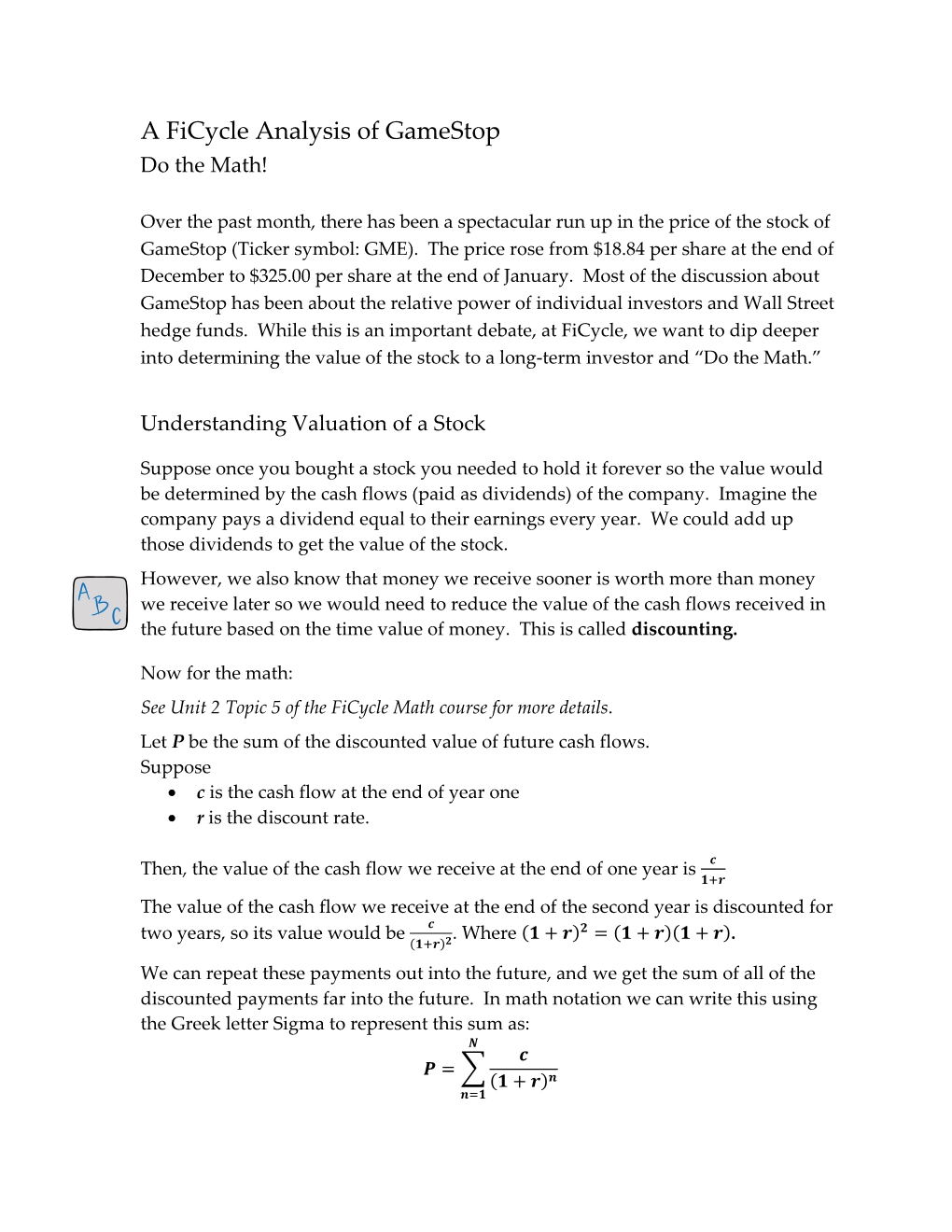 A Ficycle Analysis of Gamestop Do the Math!