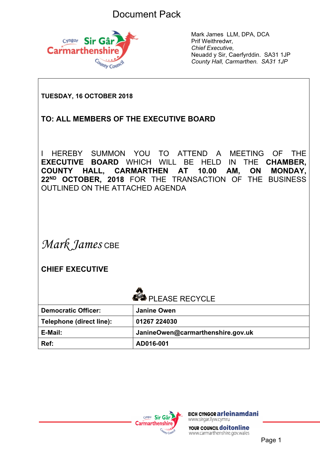 (Public Pack)Agenda Document for Executive Board, 22/10/2018 10:00