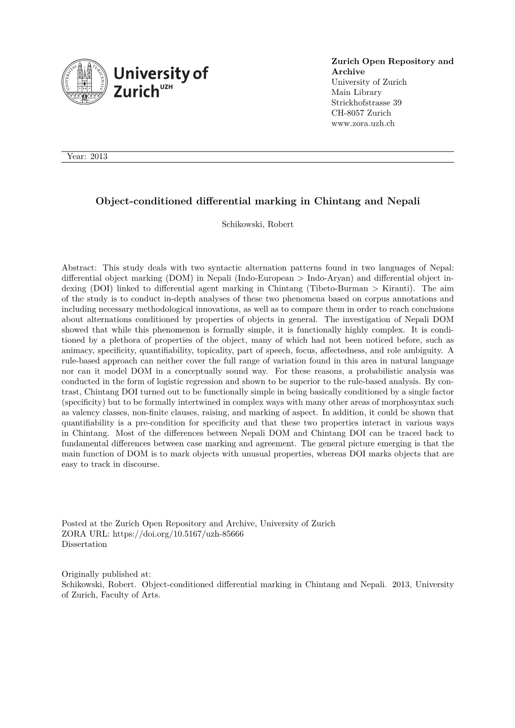 Object-Conditioned Differential Marking in Chintang and Nepali